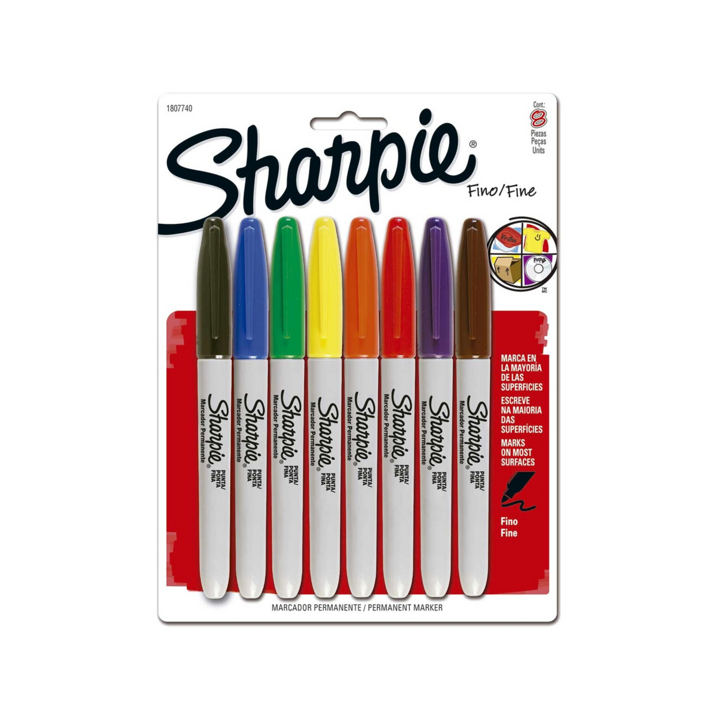 JUEGO DE FELPAS PERMANENTE SHARPIE FINA 8/1 BLISTER DURO PAQ. 6