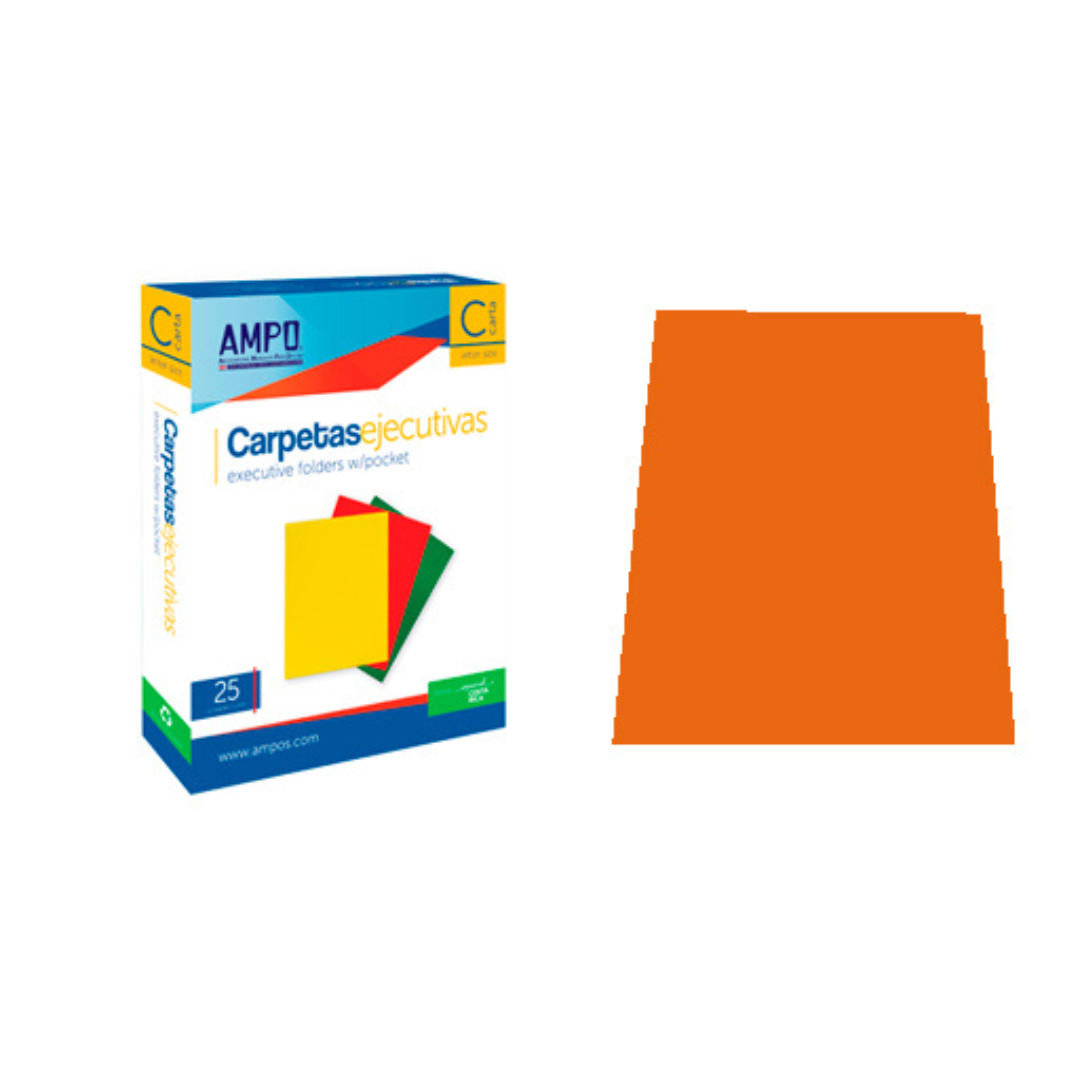 FOLDERS SATINADO C/BRILLO (8.5 X 11) NARANJA PAQ. 25