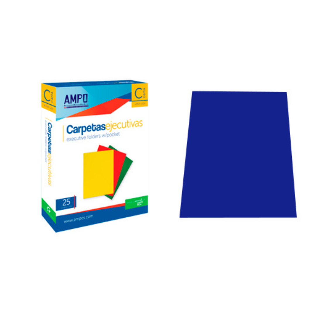 FOLDERS SATINADO (8.5 X 11) AZUL PAQ. 25