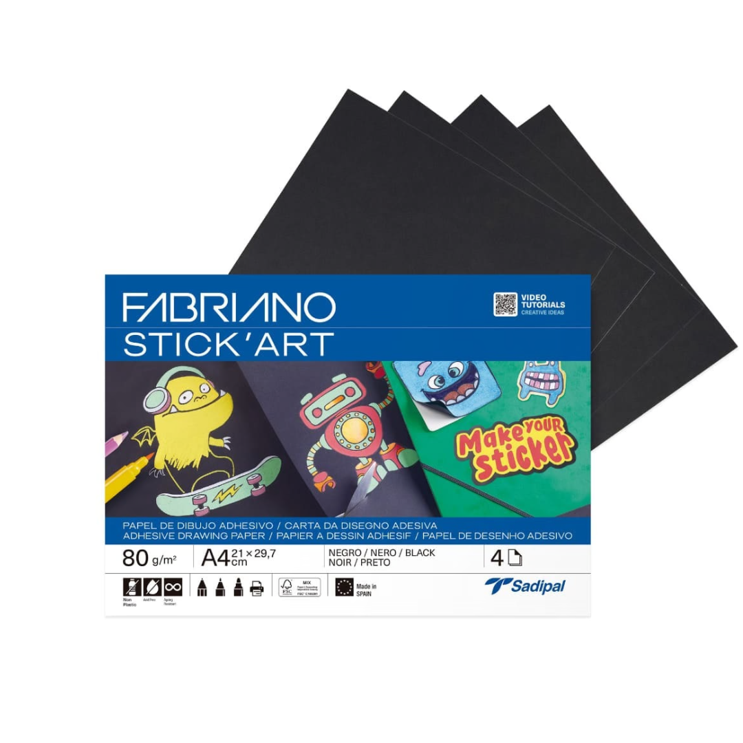 PAPELES CREATIVOS ADHESIVO A4 NEGRO 25/1 80grs