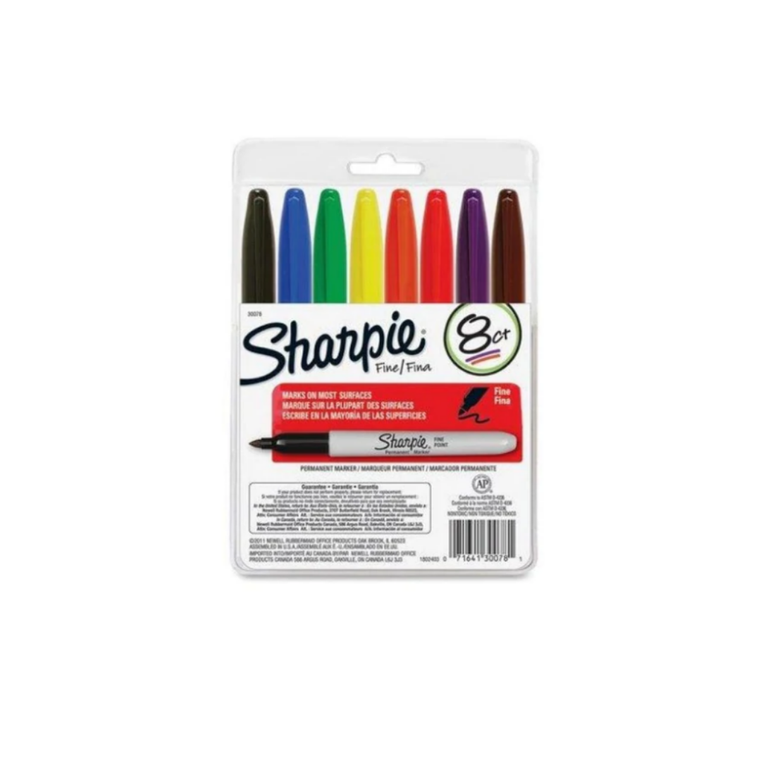 JUEGO DE FELPAS PERMANENTE SHARPIE FINA 8/1 BLISTER DURO PAQ. 6