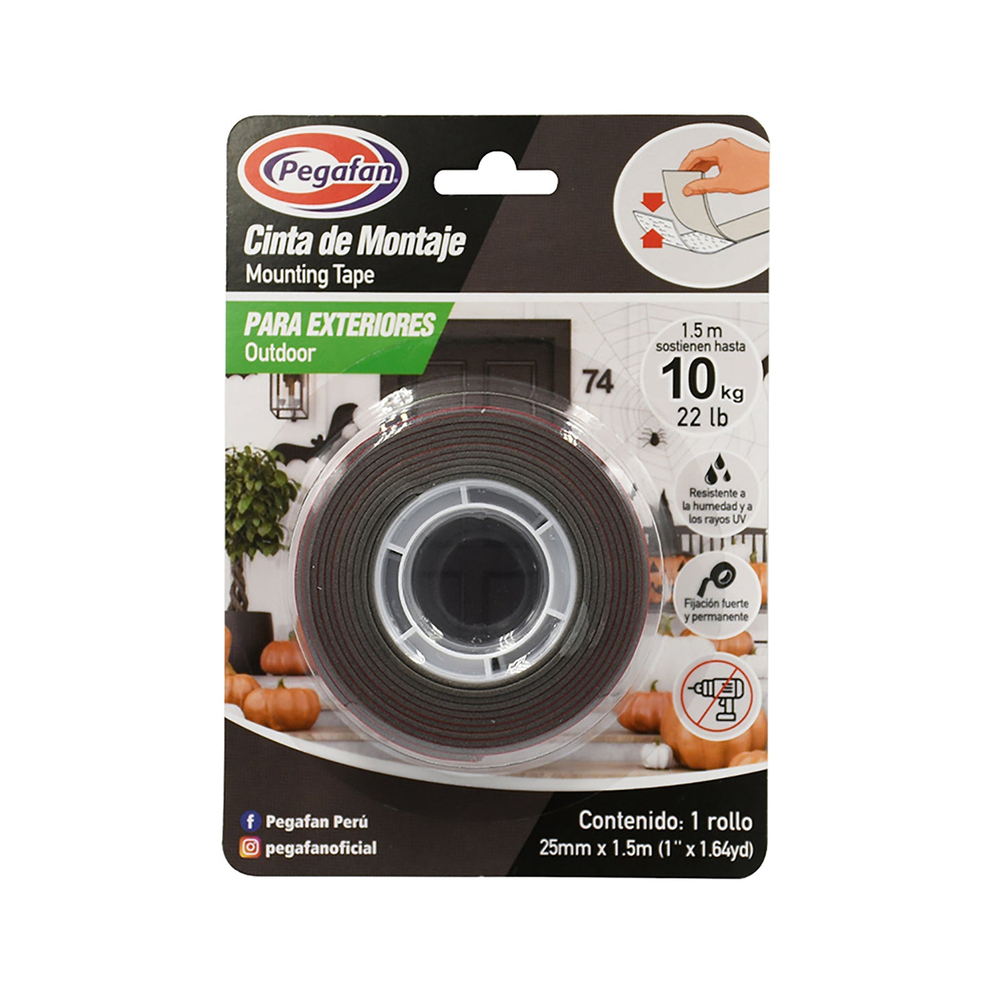 CINTA DOBLE CARA MONTAJE EXTERIOR 25mmx1.5m