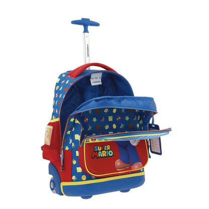 MOCHILA CON RUEDAS GRANDE AZUL MARIO BROS MUSH XXIV