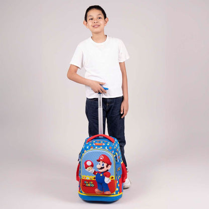 MOCHILA CON RUEDAS GRANDE AZUL MARIO BROS MUSH XXIV