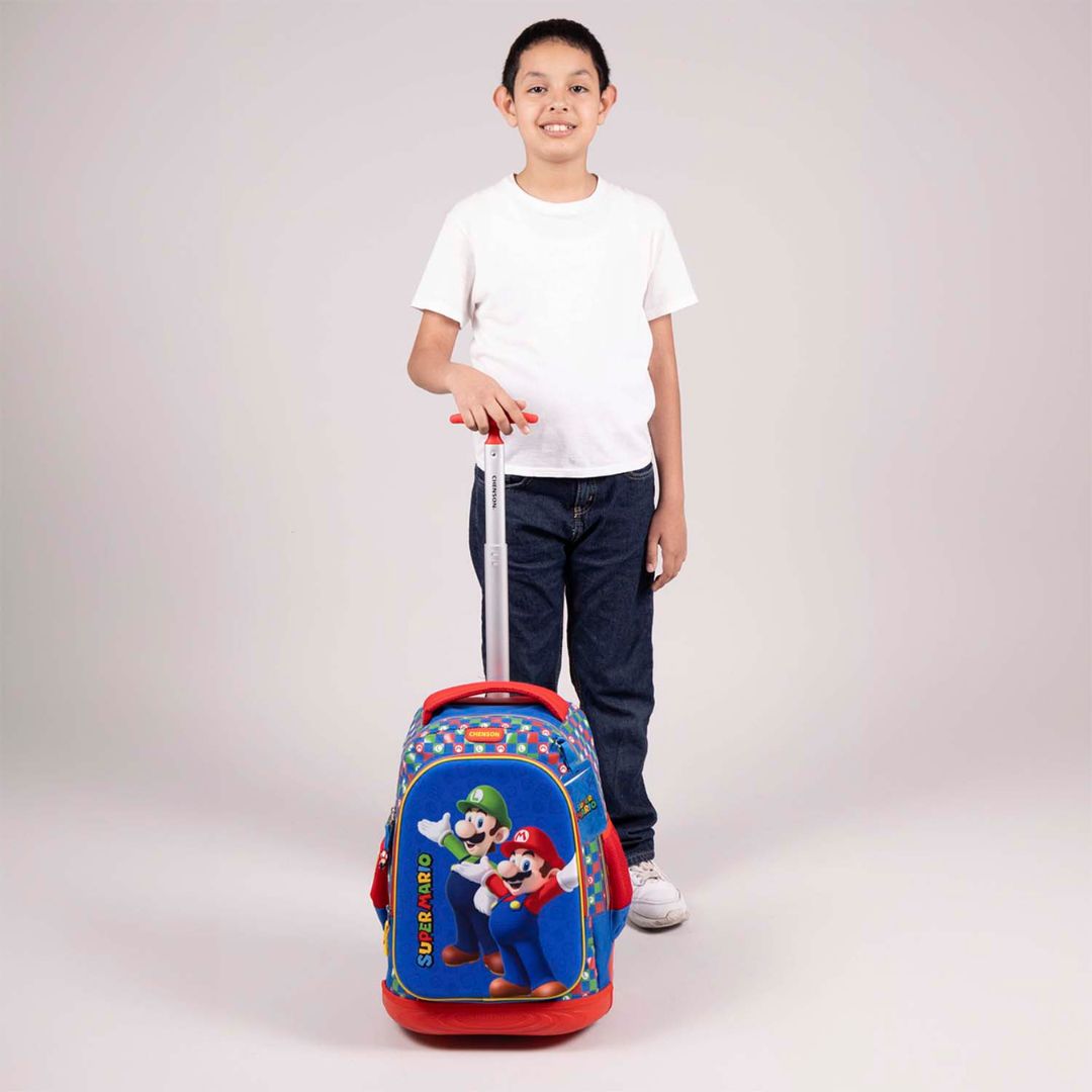 MOCHILA CON RUEDAS GRANDE AZUL MARIO BROS ARMIN XXIV