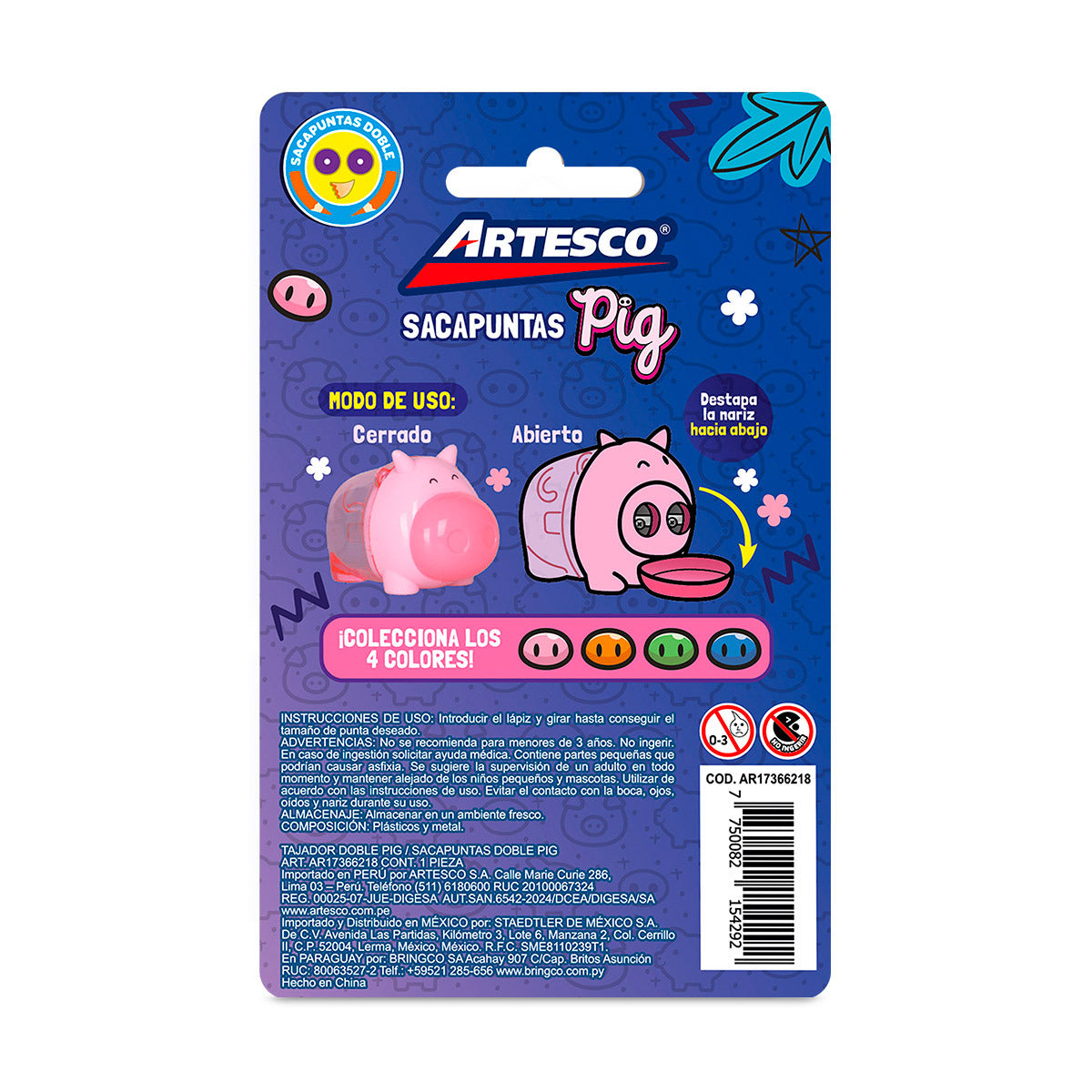 SACAPUNTAS DOBLE  PIG X1 BLISTER