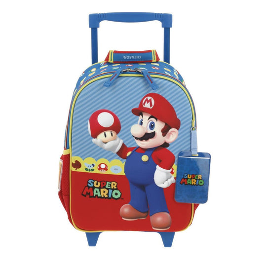 MOCHILA CON RUEDAS CHICA AZUL MARIO BROS MUSH XXIV