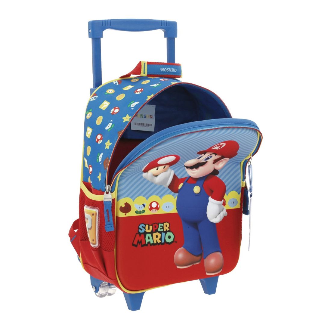 MOCHILA CON RUEDAS CHICA AZUL MARIO BROS MUSH XXIV