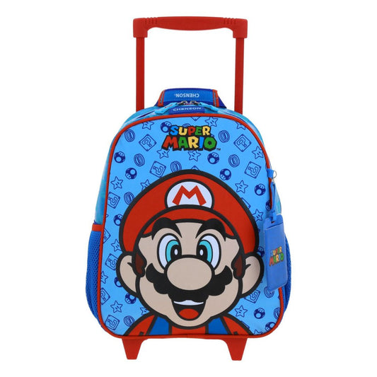 MOCHILA CON RUEDAS CHICA AZUL MARIO BROS FLEP XXIV