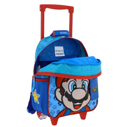 MOCHILA CON RUEDAS CHICA AZUL MARIO BROS FLEP XXIV