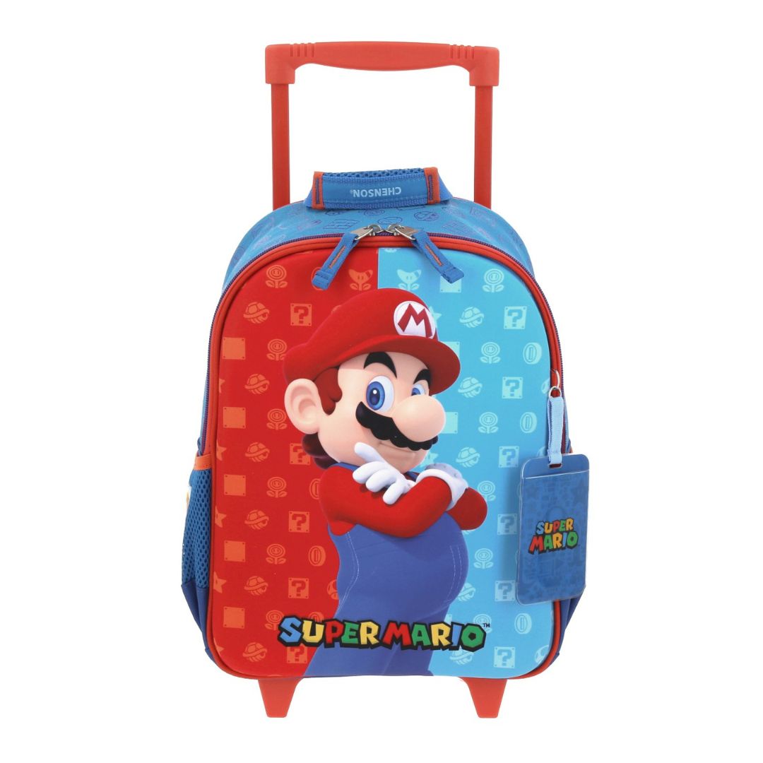 MOCHILA CON RUEDAS CHICA AZUL MARIO BROS DULP XXIV