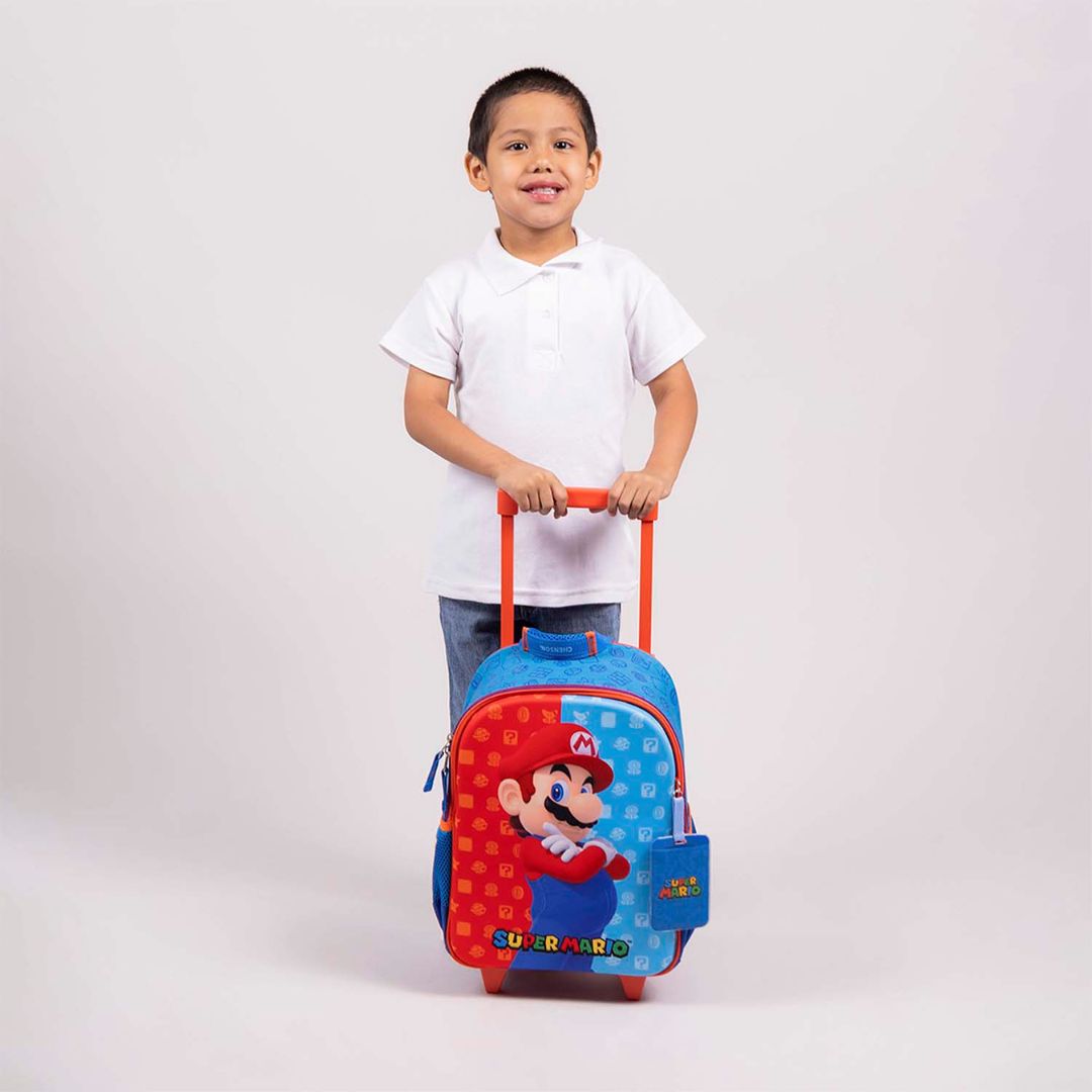 MOCHILA CON RUEDAS CHICA AZUL MARIO BROS DULP XXIV