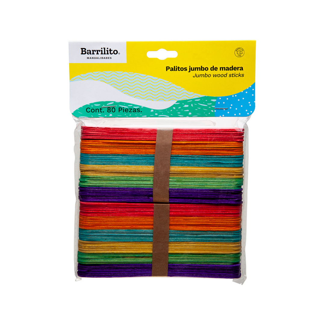 PALITOS JUMBO DE MADERA COLORES 15X2 cm bolsa con 80 palit