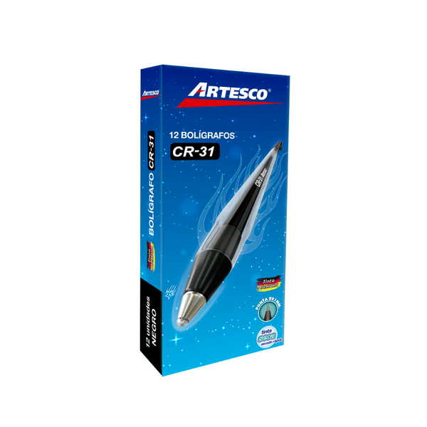 BOLIGRAFOS TINTA SECA CR-31 NEGRO 12/1 (ARTESCO) PAQ. 10