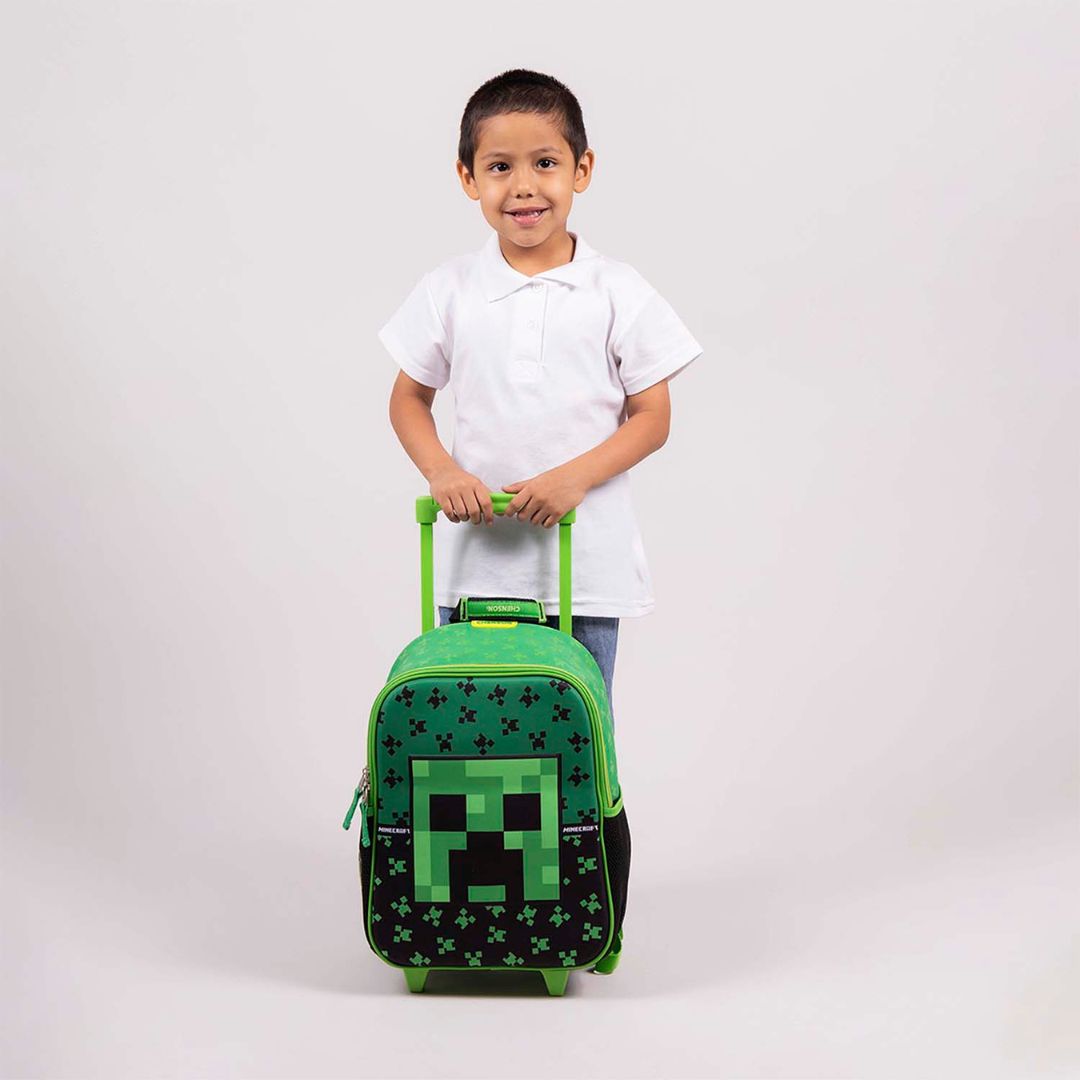 MOCHILA C/RUEDAS MEDIANA VERDE MINECRAFT DUPPER XXIV
