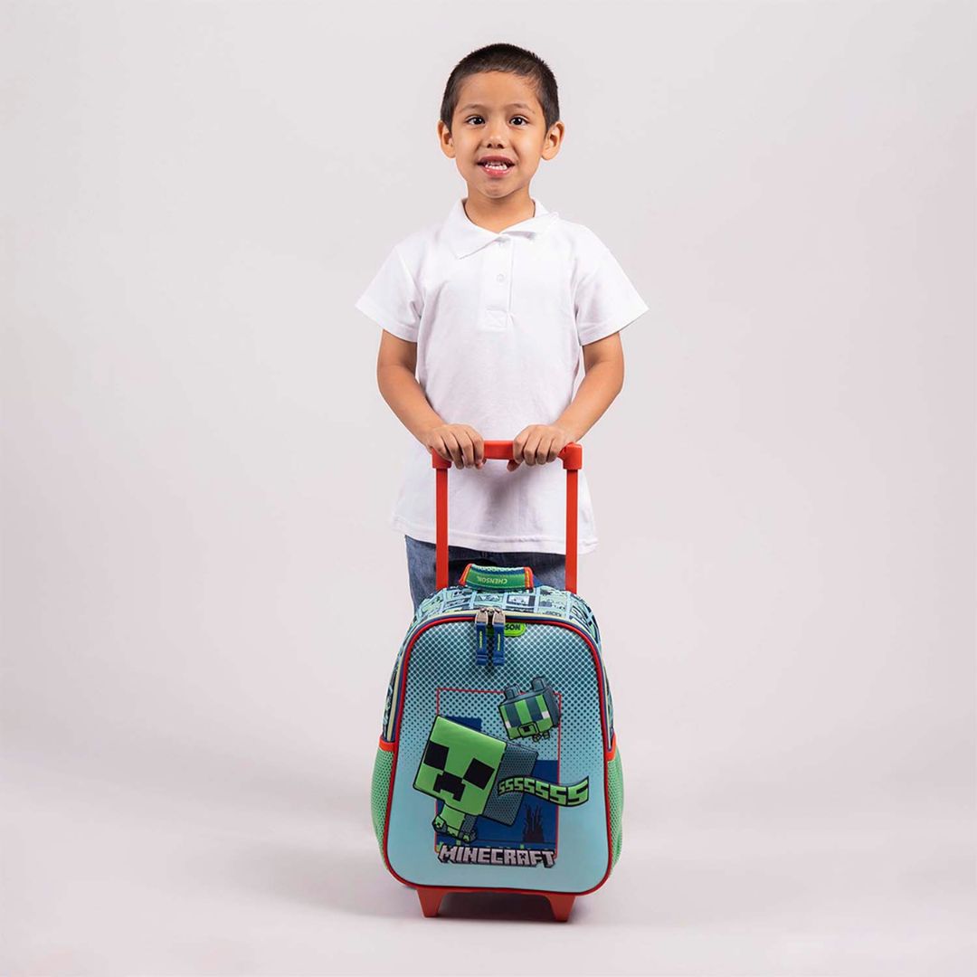 MOCHILA C/RUEDAS CHICA AZUL MINECRAFT BLIPER XXIVX