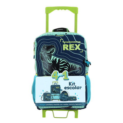KIT MOCHILA C/RUEDAS+ LONCHERA+LAPICERA+MORRAL  AZUL XXIV