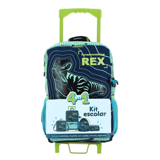 KIT MOCHILA C/RUEDAS+ LONCHERA+LAPICERA+MORRAL  AZUL XXIV