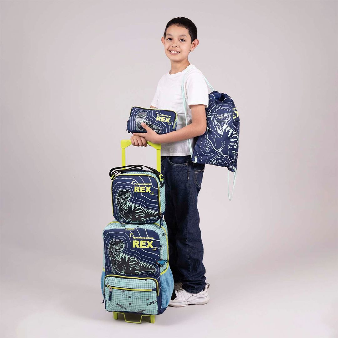 KIT MOCHILA C/RUEDAS+ LONCHERA+LAPICERA+MORRAL  AZUL XXIV
