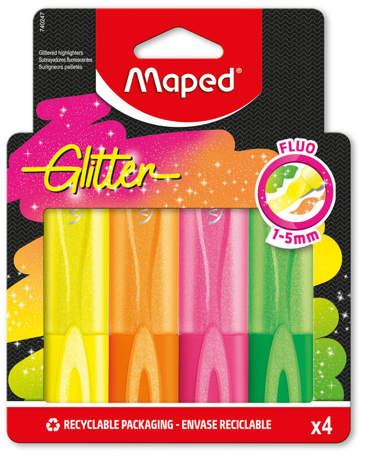 RESALTADORES FLUORESCENTES GLITTER 4/1 BLISTER