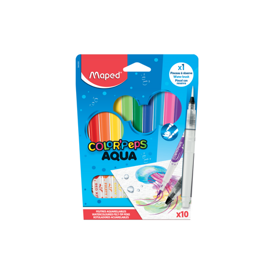 JUEGO DE FELPAS C/PINCEL AQUA COLOR"PEPS 10/1 BLISTER