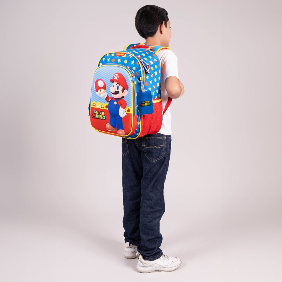 MOCHILA GRANDE AZUL MARIO BROS MUSH XXIV