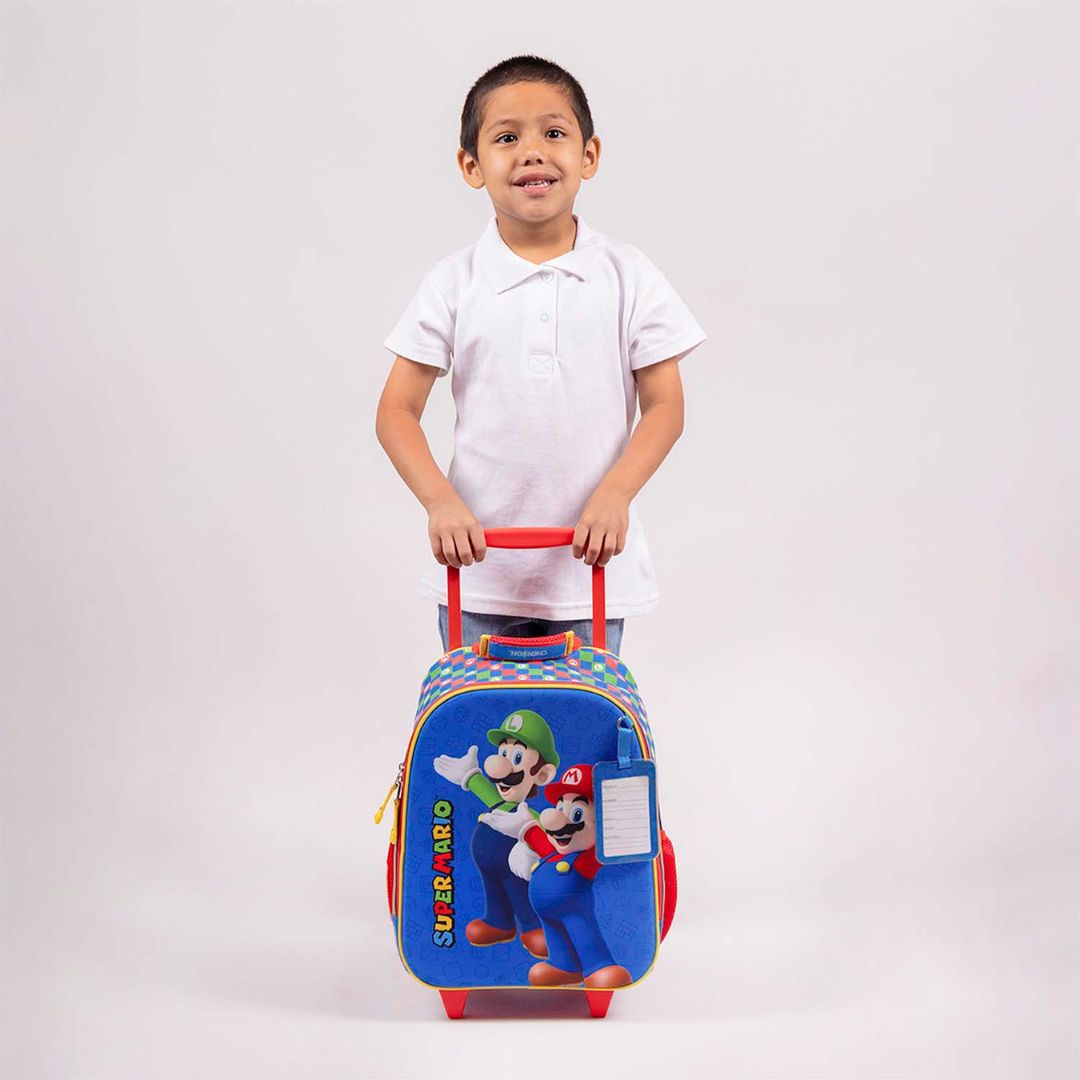 MOCHILA CON RUEDAS MEDIANA AZUL MARIO BROS ARMIN XXIV