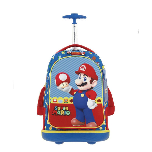 MOCHILA CON RUEDAS GRANDE AZUL MARIO BROS MUSH XXIV