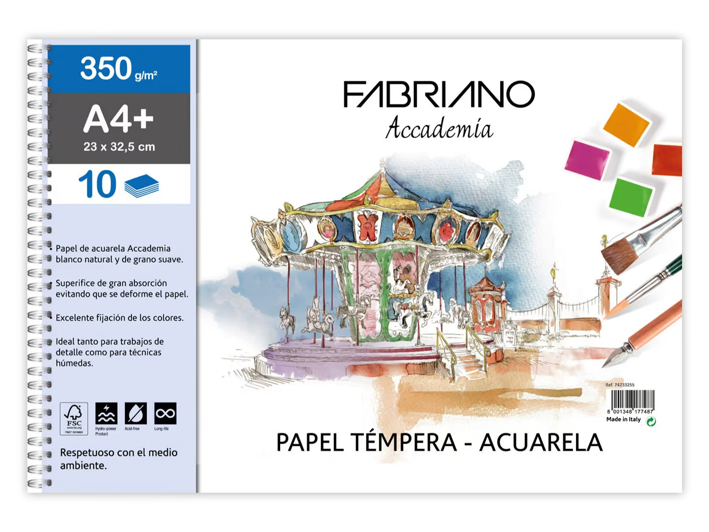 LIBRETAS PAPEL ACUARELA ESPIRAL (23X32)350GRS 10H