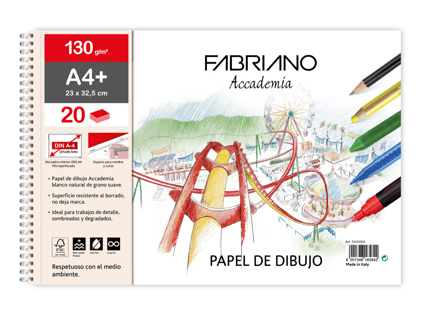 LIBRETAS DE DIBUJO ESPIRAL 130G  (23 X 32.5) 20H