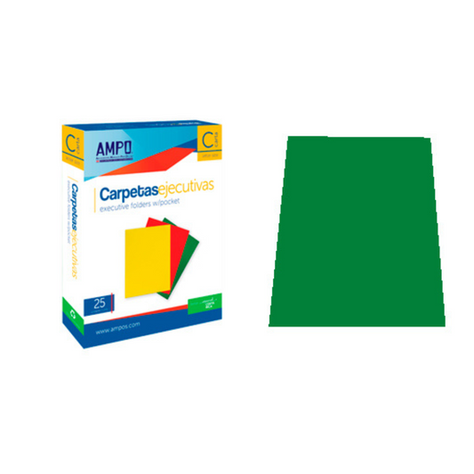 FOLDERS SATINADO C/BRILLO (8.5 X 11) VERDE PAQ. 25