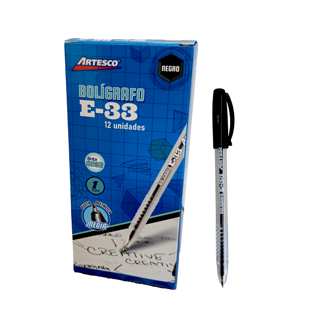 BOLIGRAFOS TINTA SECA E-33 NEGRO 12/1