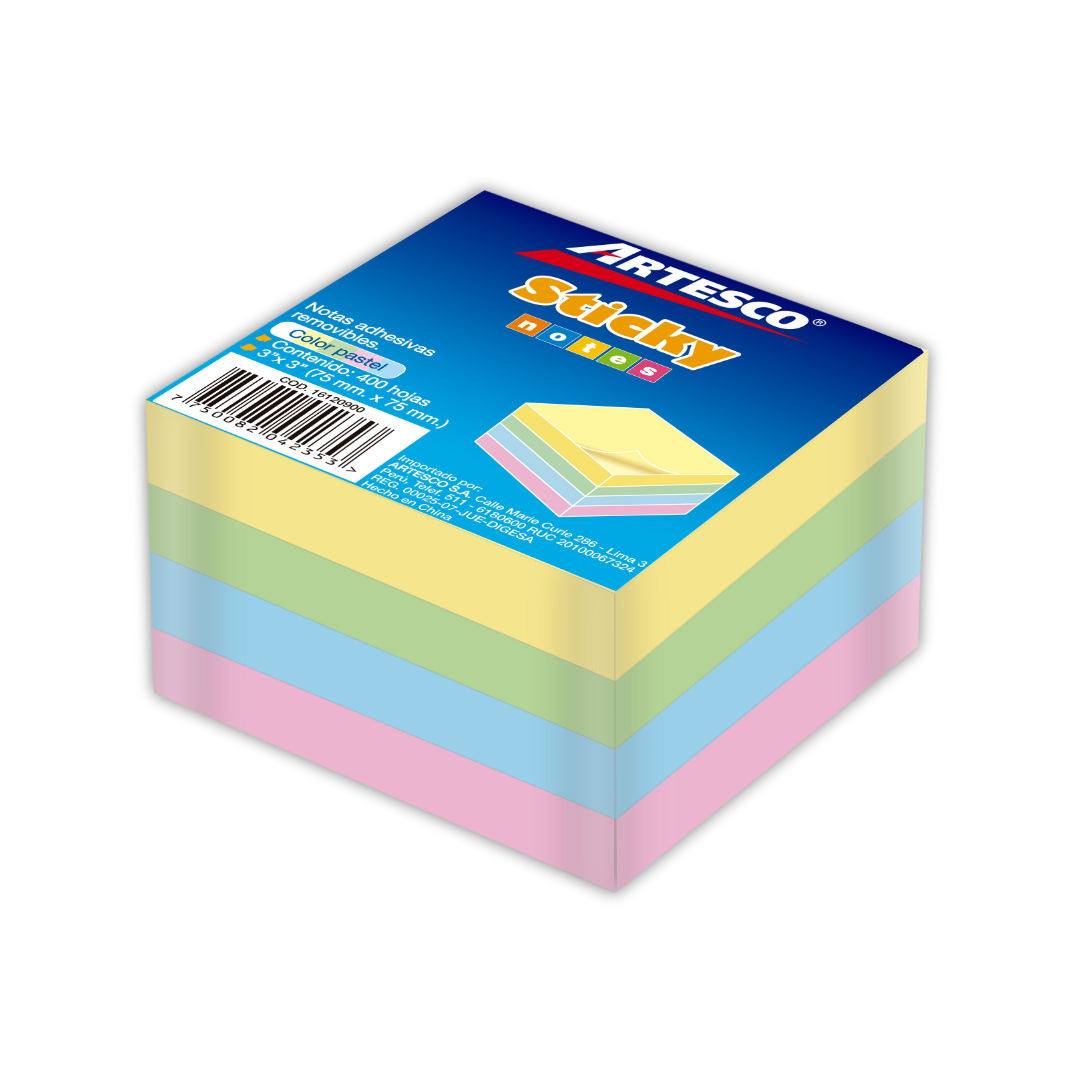 NOTAS ADHESIVAS (3 X 3) PASTEL CUBO #654 4/1 BL