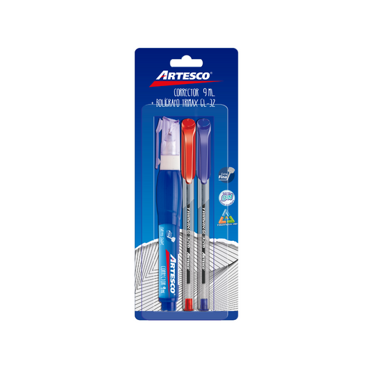 CORRECTOR 9ML + 2 BOLIGRAFOS TRIMAX GL-32 BLISTER