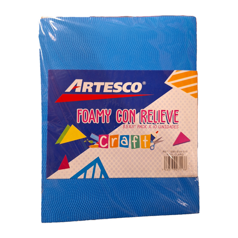 FOAMY ARTESCO C/RELIEVE (8.5 X 11)  AZUL CLARO PAQ. 10