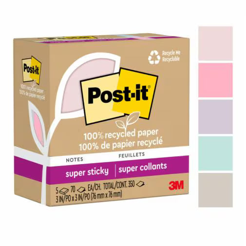 POST-IT (3 X 3) SUPER STICKY 5 COLORES PASTELES Surtidos