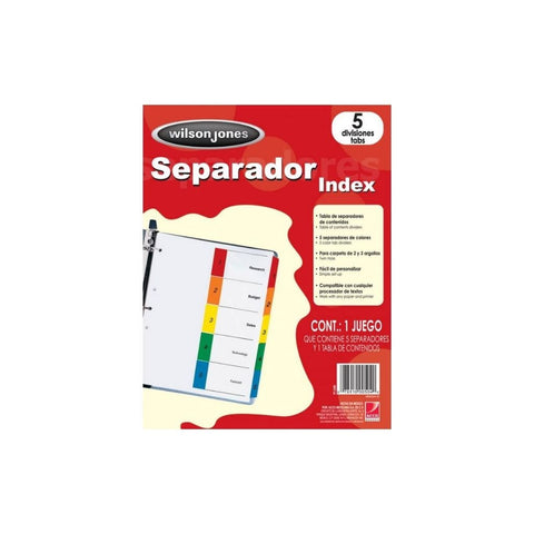 SEPARADOR P/CARPETAS  5 TAB (00504) UNIDAD 1