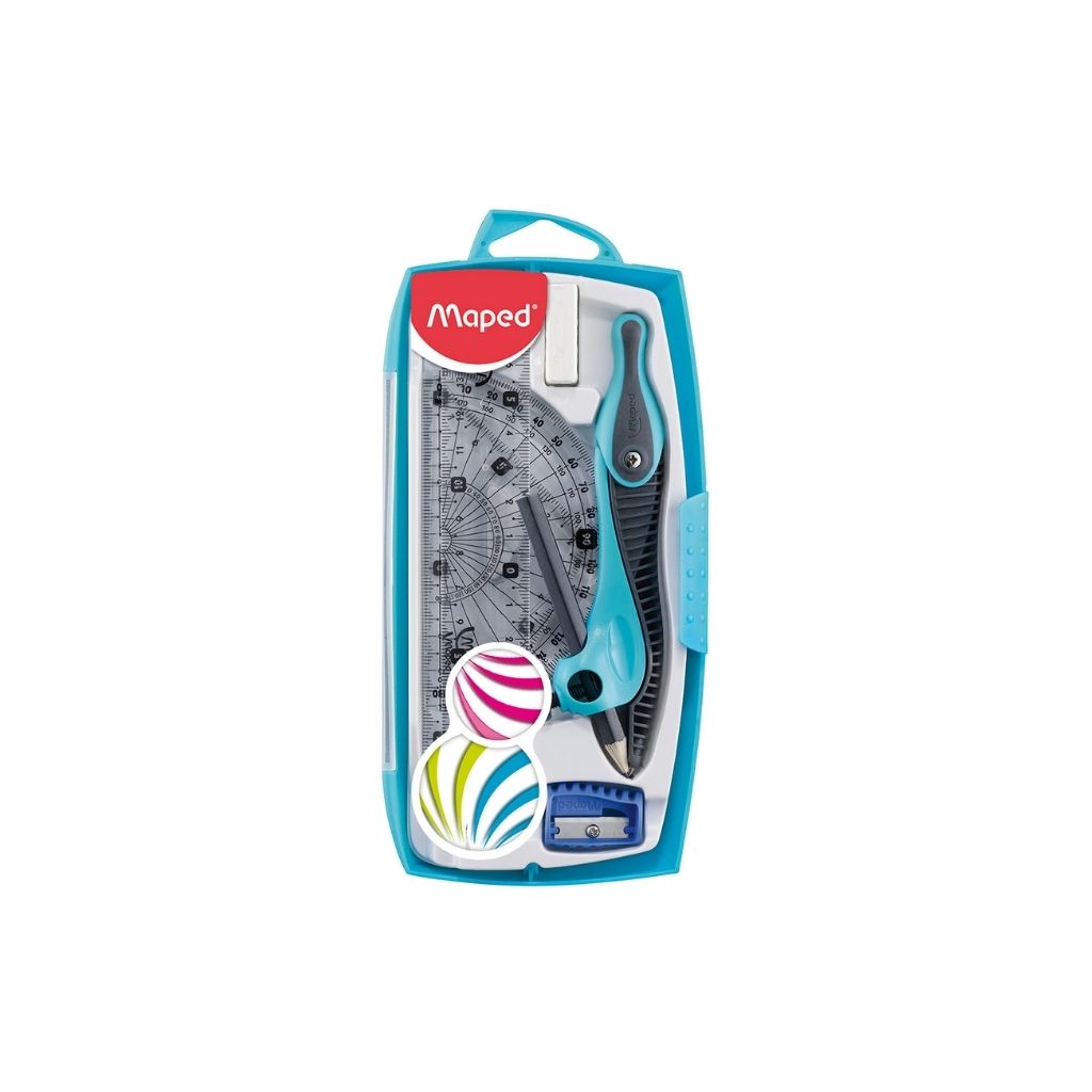 JUEGO GEOMETRICO KID"Z C/COMPAS 8pzs ESTUCHE PLAST. BL PAQ. 10