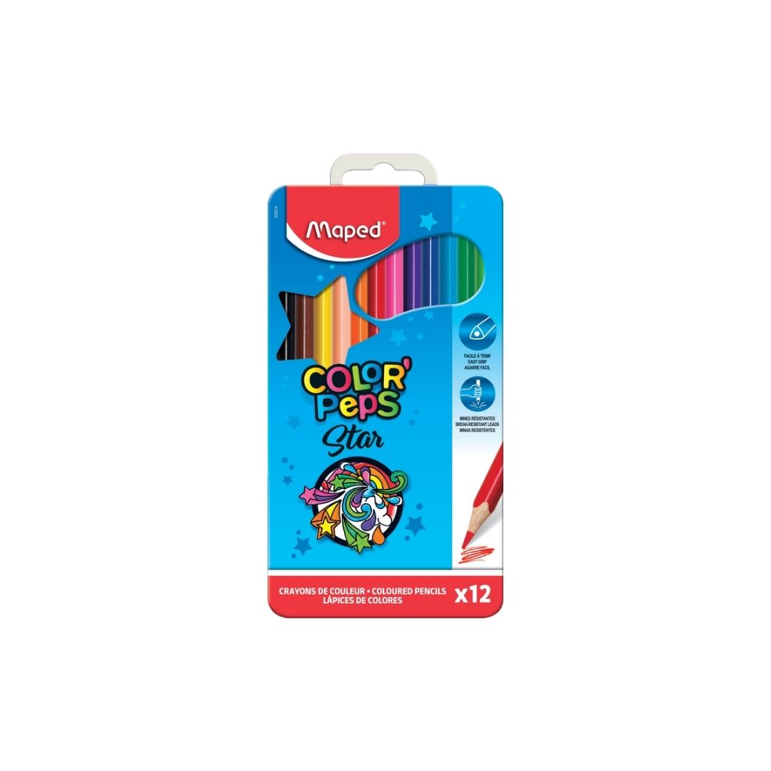 JUEGO LAPICES COLORES COLOR PEPS STAR 12/1 CAJA METAL PAQ. 12