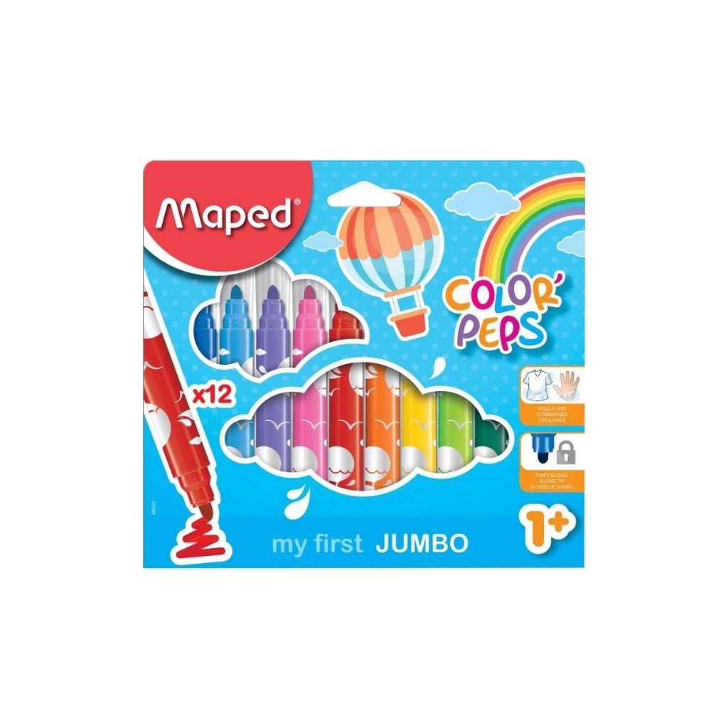 JUEGO DE MARCADORES 12/1 LAVABLES MAXI 1+ PAQ. 12
