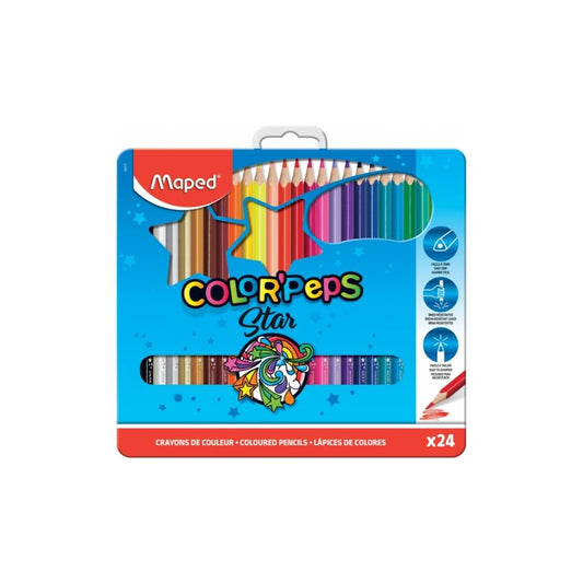 JUEGO LAPICES COLORES COLOR PEPS STAR 24/1 CAJA METAL PAQ. 8