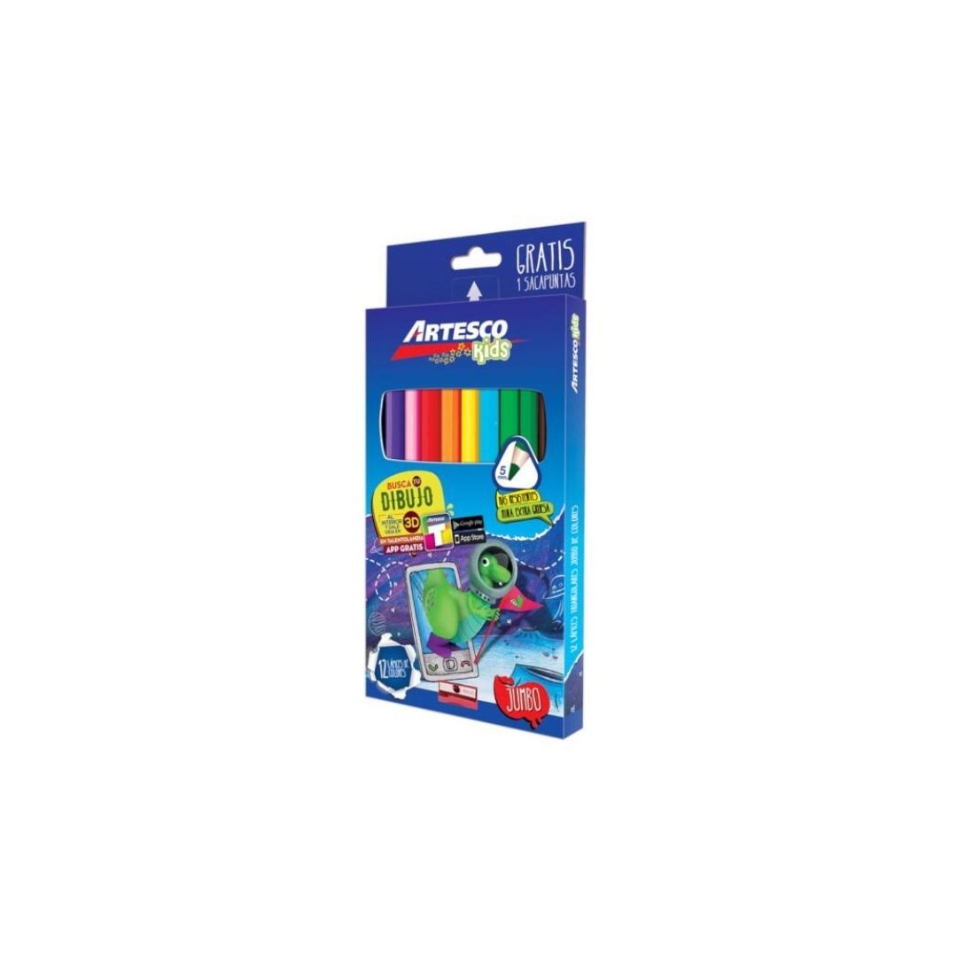 JUEGO LAPICES COLORES 12/1 LARGO JUMBO + SACAPUNTAS TRIANGULAR PAQ. 12