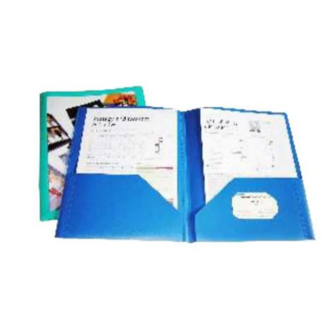 FOLDER PLASTICO C/BOLSILLO TRANSL. AZUL PAQ. 24