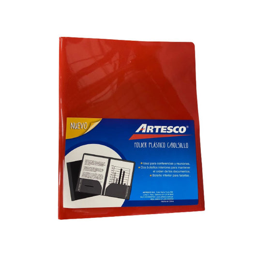 FOLDER PLASTICO C/BOLSILLO C/LINEAS ROJO PAQ. 24