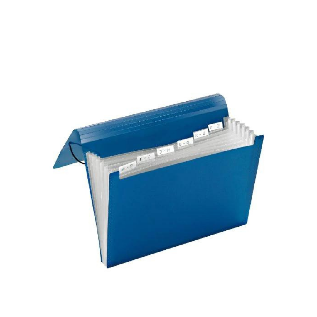FOLDERS ACORDEON PLASTICO (10X12)  7 DIV. AZUL PAQ. 12