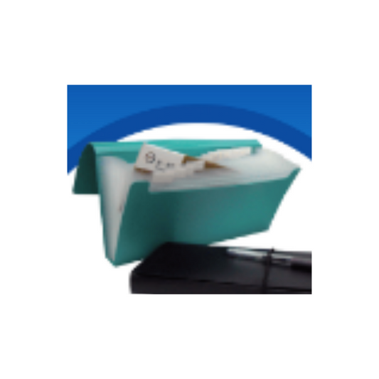 FOLDERS ACORDEON PLASTICO P/CHEQUES 13 DIV. AZ PAQ. 12