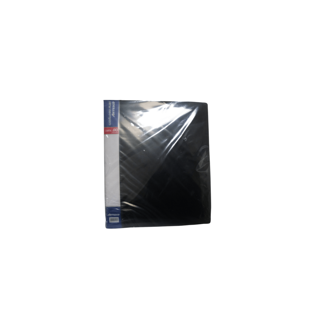 CARPETAS C/HOJAS PLASTICAS (8.5 X 11)  80H NEGRA PAQ. 4