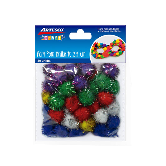 POMPOM BRILLANTE 2.5CM 50PZAS UNIDAD 1