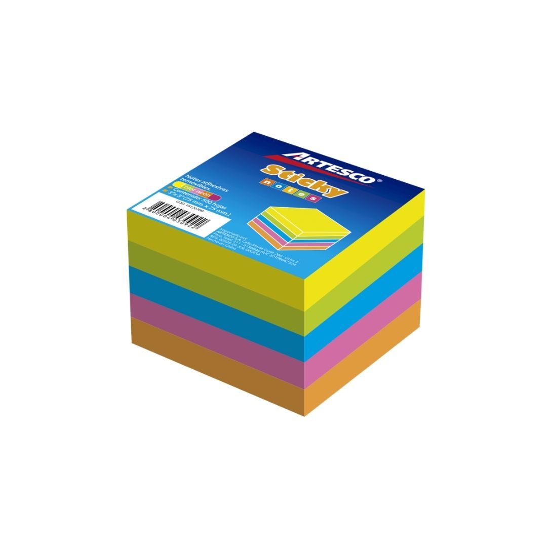NOTAS ADHESIVAS (3 X 3) NEON EN CUBO #654 5/1 500H PAQ. 6