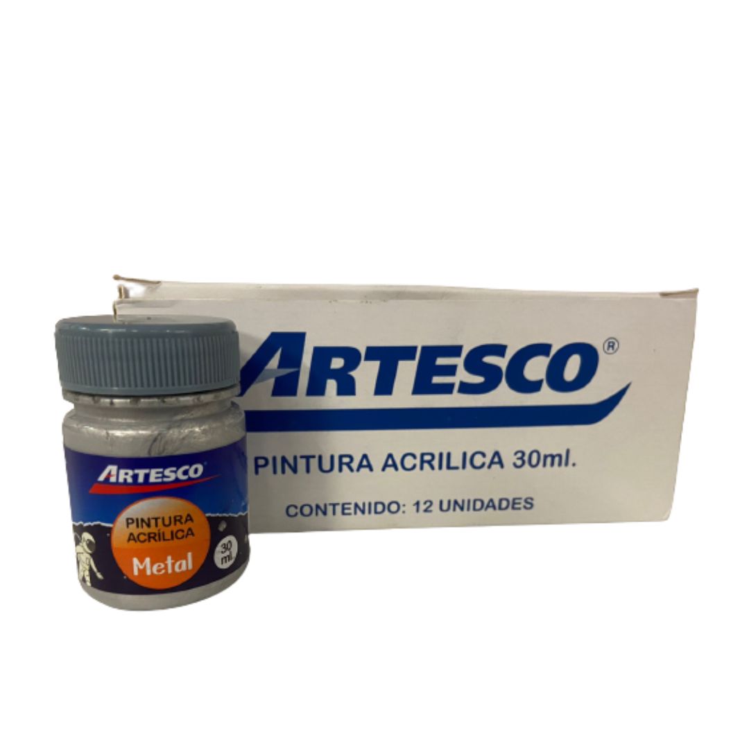 PINTURA ACRILICA PERLADA METALICA 30ML PLATA PAQ. 12